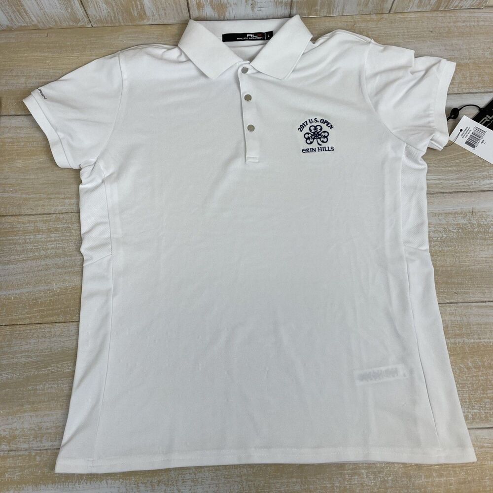 NWT RLX Ralph Lauren 2017 US Open Erin Hills Golf Women's Polo White Sz Large